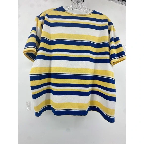 Women's Blue Yellow Striped Button Front Top Size L Game Day Rams Brewers Colors - Picture 9 of 9